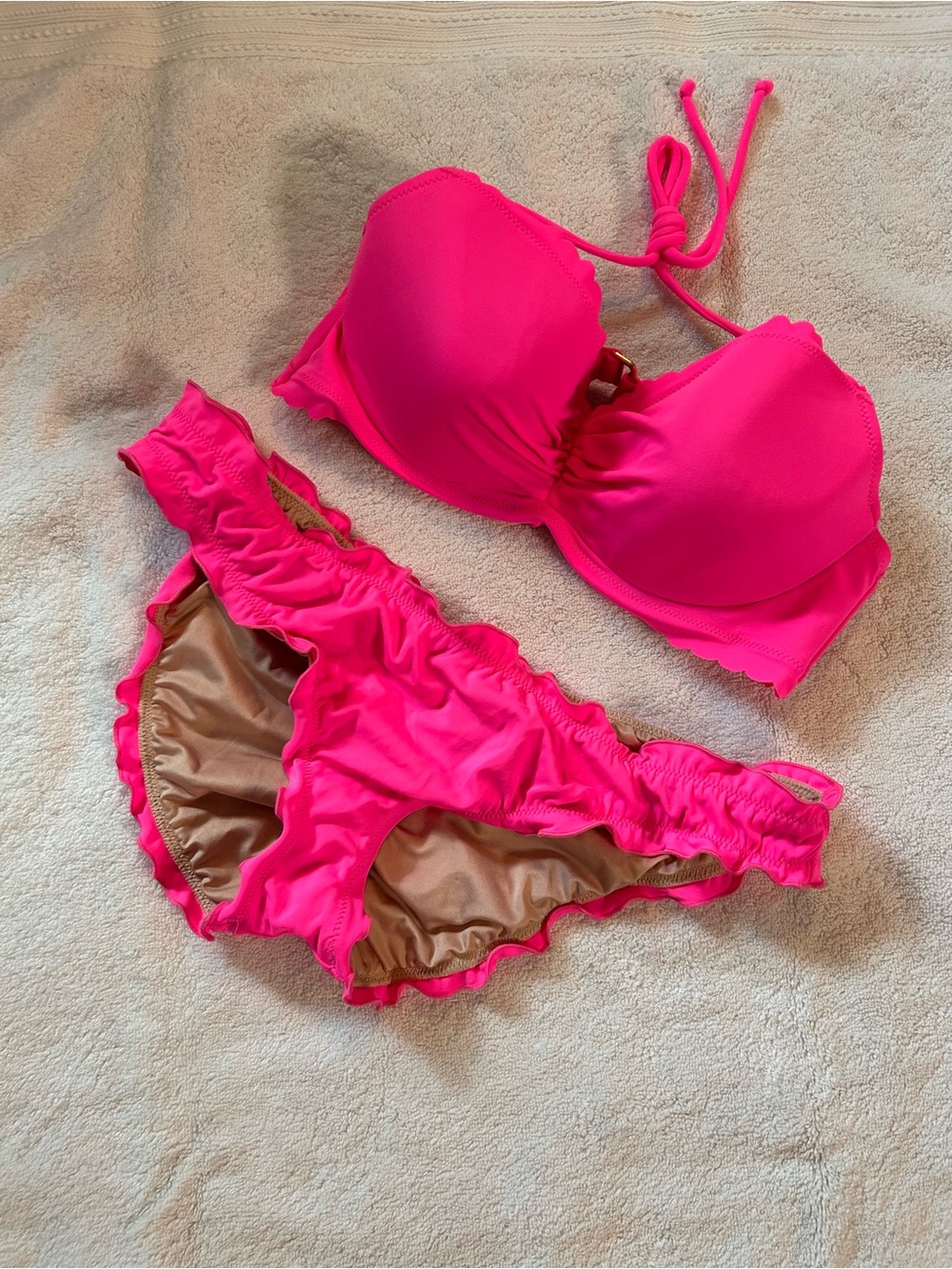 Victoria's Secret Neon Pink Ruffle Bikini Set